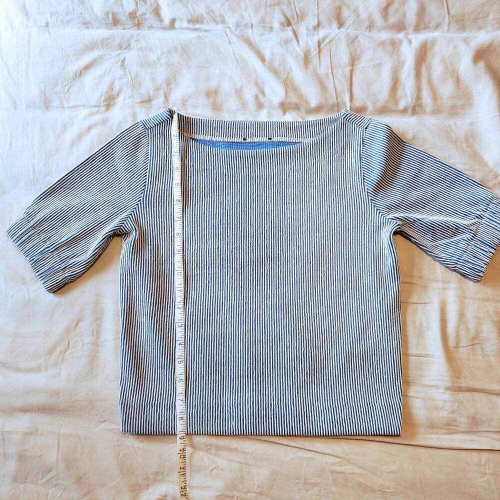 NWOT J. Crew Seersucker Blue Striped Top - Picture 6 of 10